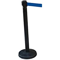 Poste separador de hierro lacado negro con Cinta Extensible Azul 3m. Delimitador de paso con cinta extensible de 3 m…
